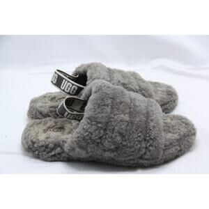 UGG Fluff Yeah Slide Sandals Women's Size 6 Gray Sheepskin Slippers Slip On